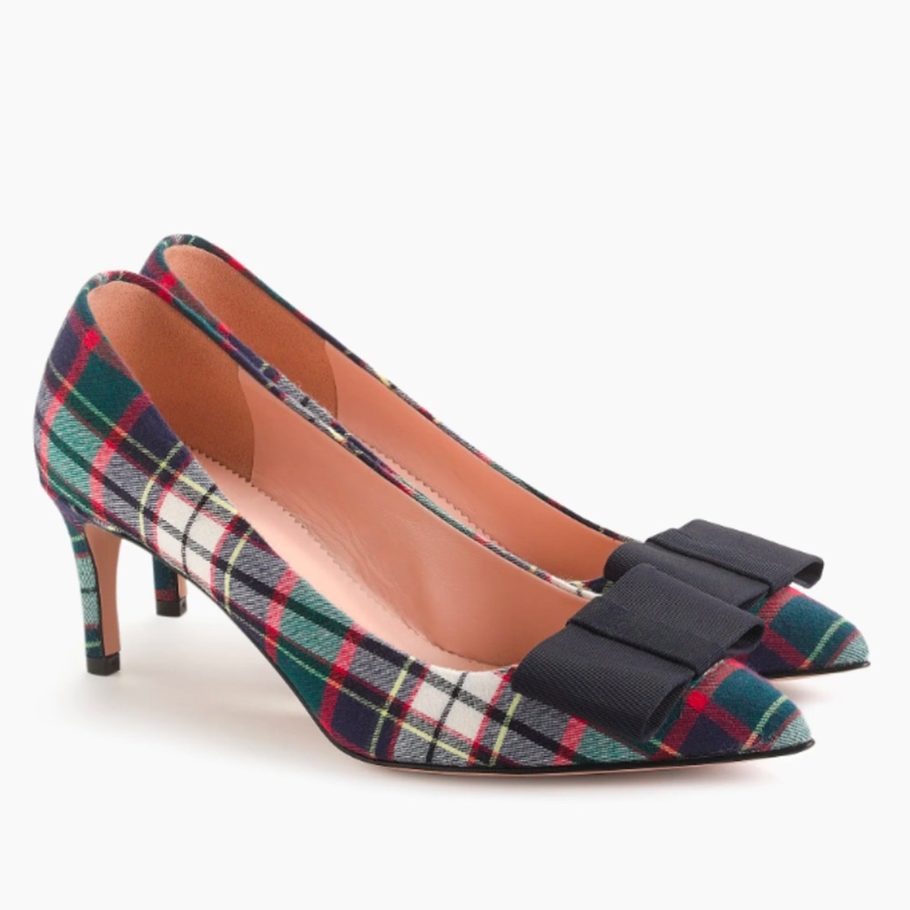 Jcrew Collette Pump In Tartan with Bow 6.5